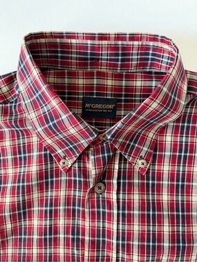 McGregor Red, Navy and Cream Plaid Check Button-Down Casual Dress Shirt L